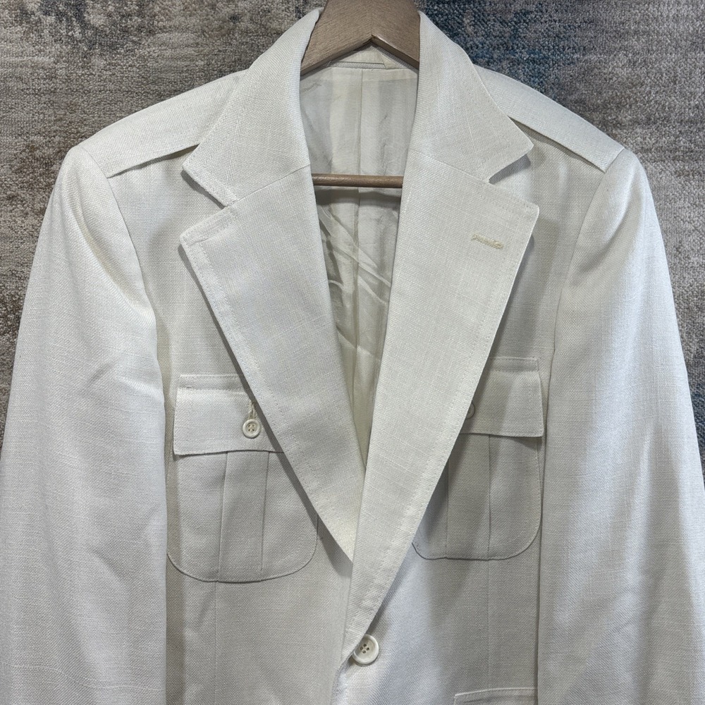 Vintage 1970s Glyndebourne Marcus Mens White Safari Blazer